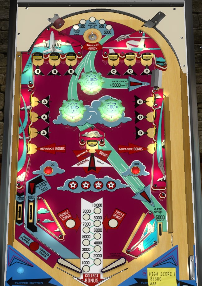 Strato-Flite playfield. Taken from VPX by Mustang1961 and Loserman76